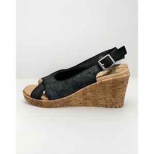 Crocs A Leigh Shimmer Suede Cork Wedge Heels Slingback Sandals Sz 8 Open‎ Toe